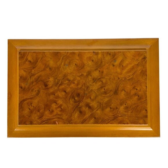 Blonde Wood Jewelry Box Burl Veneer Lid 2 Tiers Velvet Lining Mirror 1980s - Picture 3 of 10